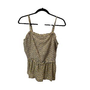 Old Navy Yellow Floral Smocked Tank Top Blouse Babydoll Cottage Womens Size M